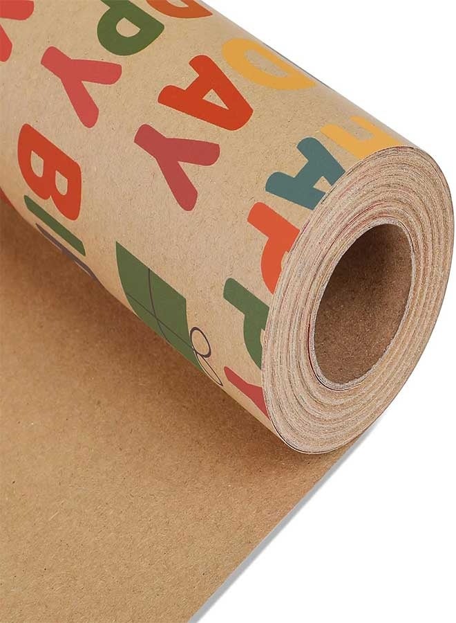 RAWAID Birthday Wrapping Paper,Gift Wrapping Paper Roll,Kraft Wrapping Paper,Colorful Happy Birthday Pattern For Boys Girls, Perfect For Birthday Party, Baby Shower(17 inch X 120 inch Per roll) - Image 1